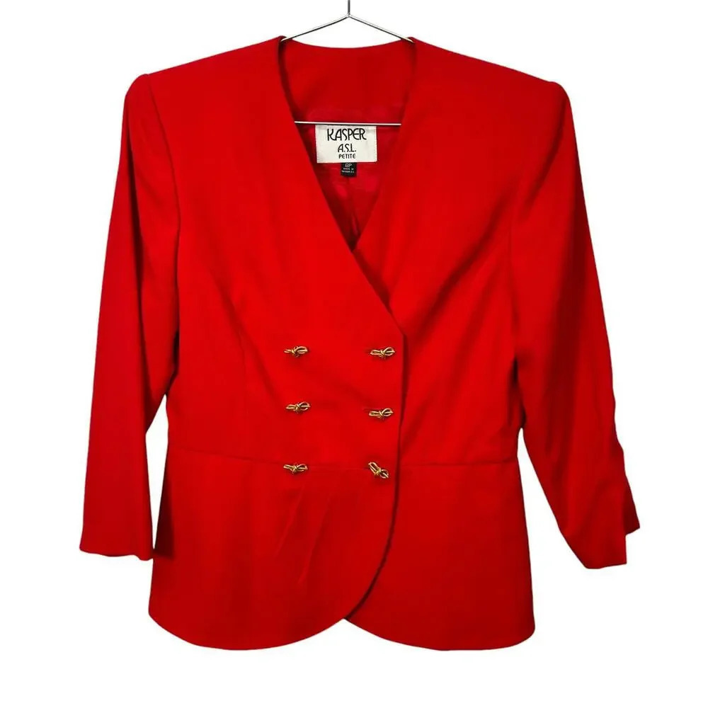 Vintage 80s Power Dressing Red Peplum Businesswoman Office Blazer‎ 8P